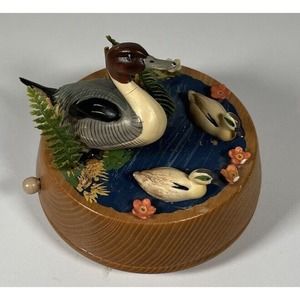 Helmut Diller Anri Music Box Wooden Pintail Hand Carved Mallard Ducks Italy
